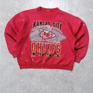 90s Vintage Kansas City Chiefs Distressed Red Crewneck -L